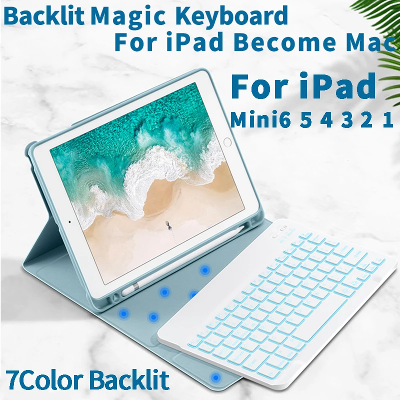 

Чехол с клавиатурой с подсветкой для Apple iPad mini5 4 3 2 1, Bluetooth мышь, магнитный держатель для карандашей, Волшебная клавиатура, чехол для mini6