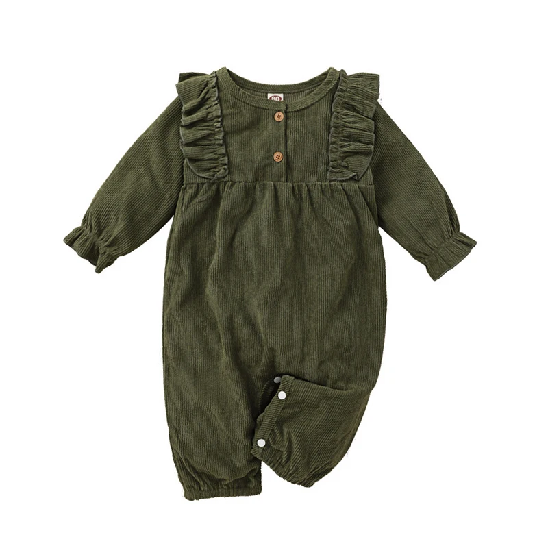 

Baby Kids Baby Green Rompers Girls Infants Cotton Jumpsuits for Spring and Autumn Long Sleeve Ruffle Hem Playsuits