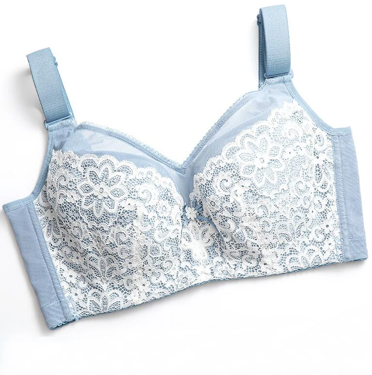 Soft Cups Lace Minimizer Bra for Women Full Coverage Floral Embroidery Underwire Non Padded Push Up Brassiere Lingerie 38 40 G H