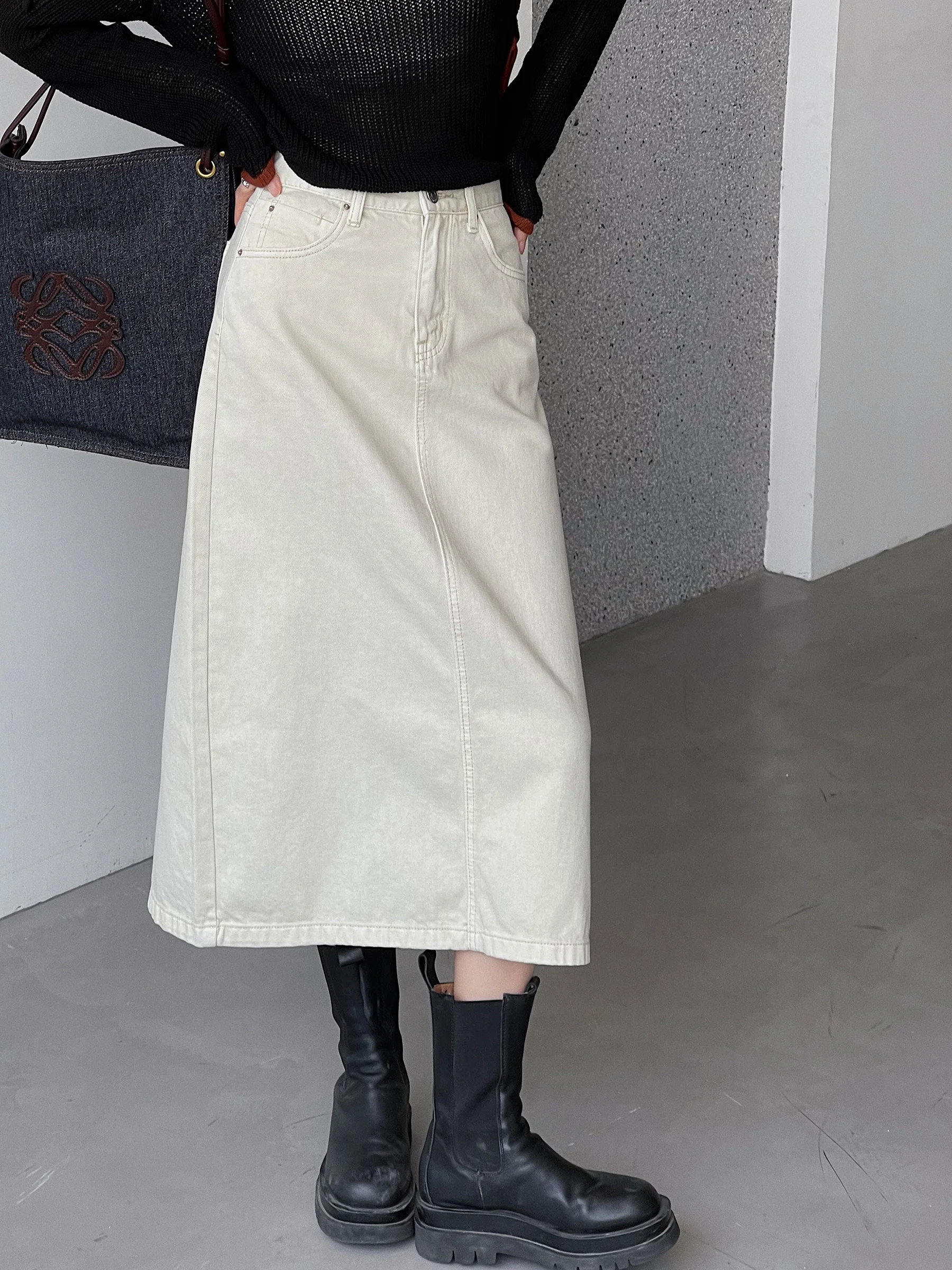 

Женская хлопковая юбка с высокой талией, разноцветная трапециевидная юбка абрикосового и серого цвета с разрезом на спине, для ранней осени...