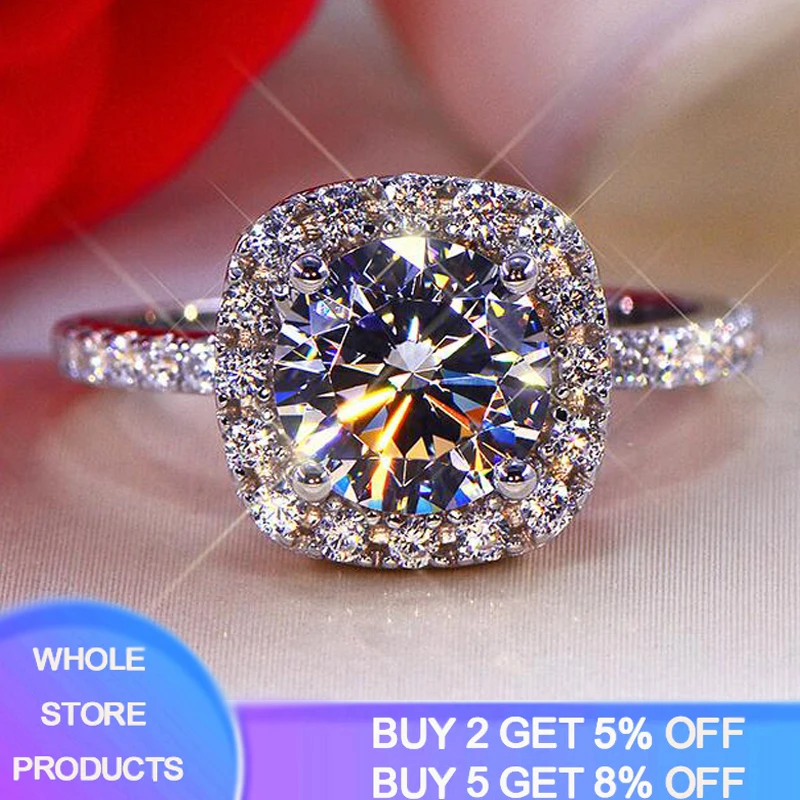 

YINHED Genuine 925 Sterling Silver Ring Jewelry Princess Square Cubic Zirconia Wedding Engagement Rings for Women ZR714