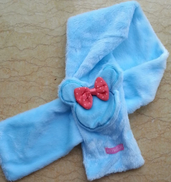 

0-6T Girl fleece scarf kids cartoon warm scarf Short plush 88*13cm girls candy color soft bow muffler