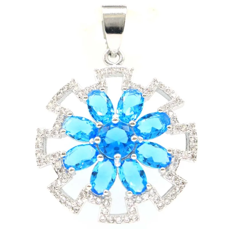 

37x26mm Beautiful Created Paris Blue Topaz CZ Gift Ladies Woman's Sterling Silver Pendant