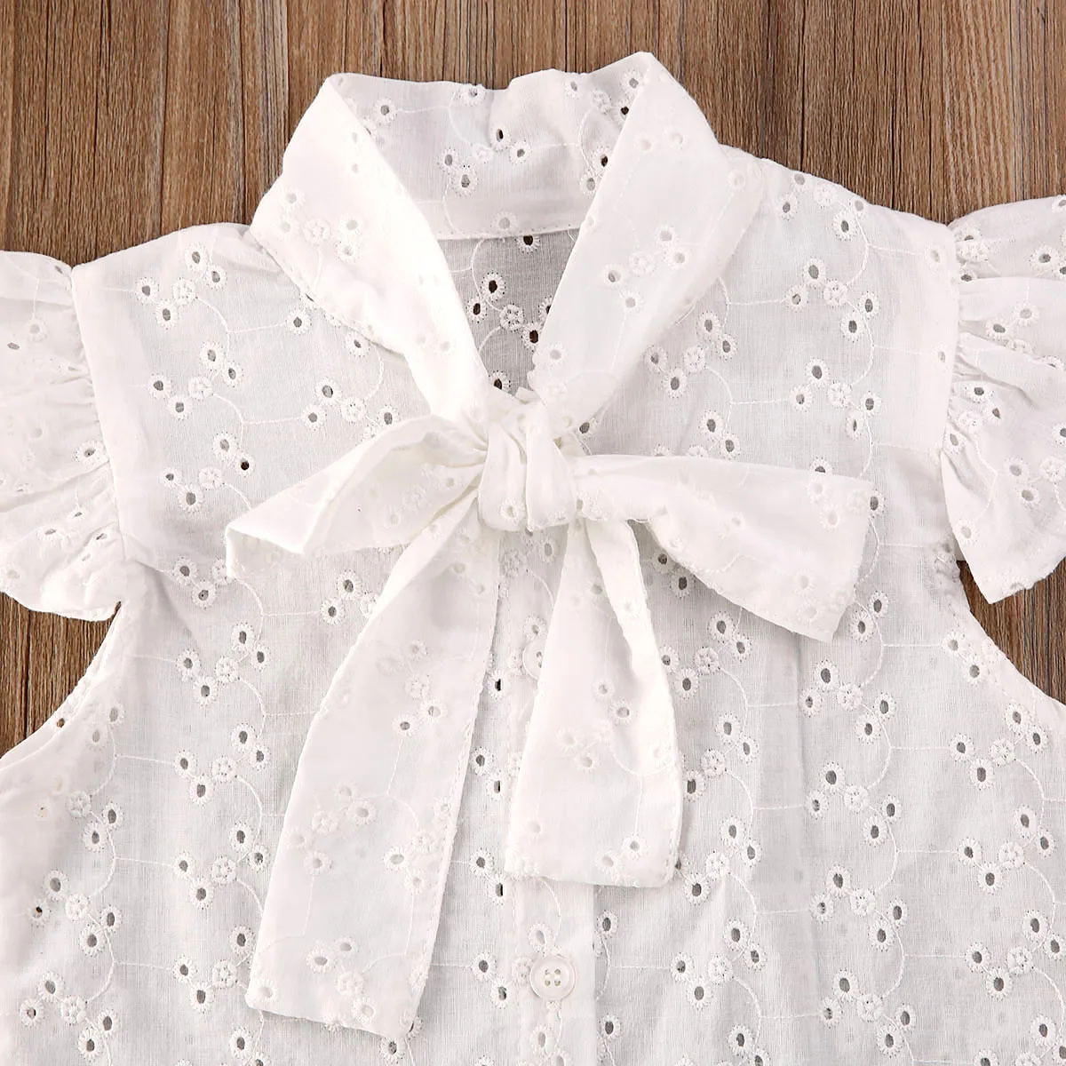 Женский летний комплект детской одежды с бантом и оборками кружевная футболка