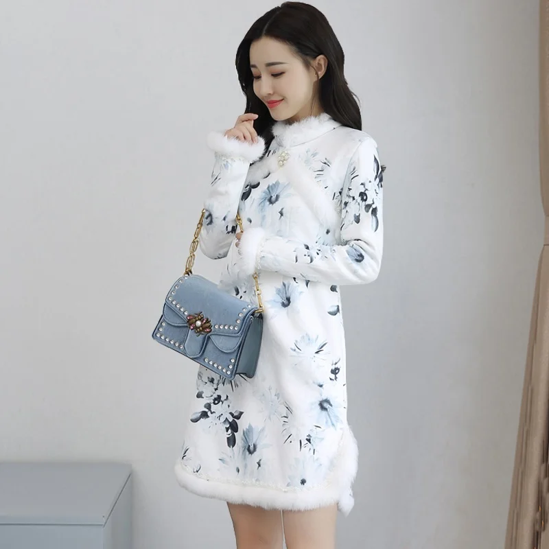 

Qipao традиционное китайское восточное платье женское Cheongsam сексуальное современное китайское платье Qi Pao плотное Женское зимнее азиатское п...