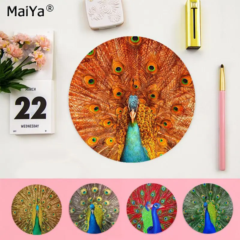 

Игровой круглый коврик для мыши MaiYa с перьями павлина, простой дизайн, под заказ, нескользящий коврик для ноутбука, ПК, коврик для мышки, игро...