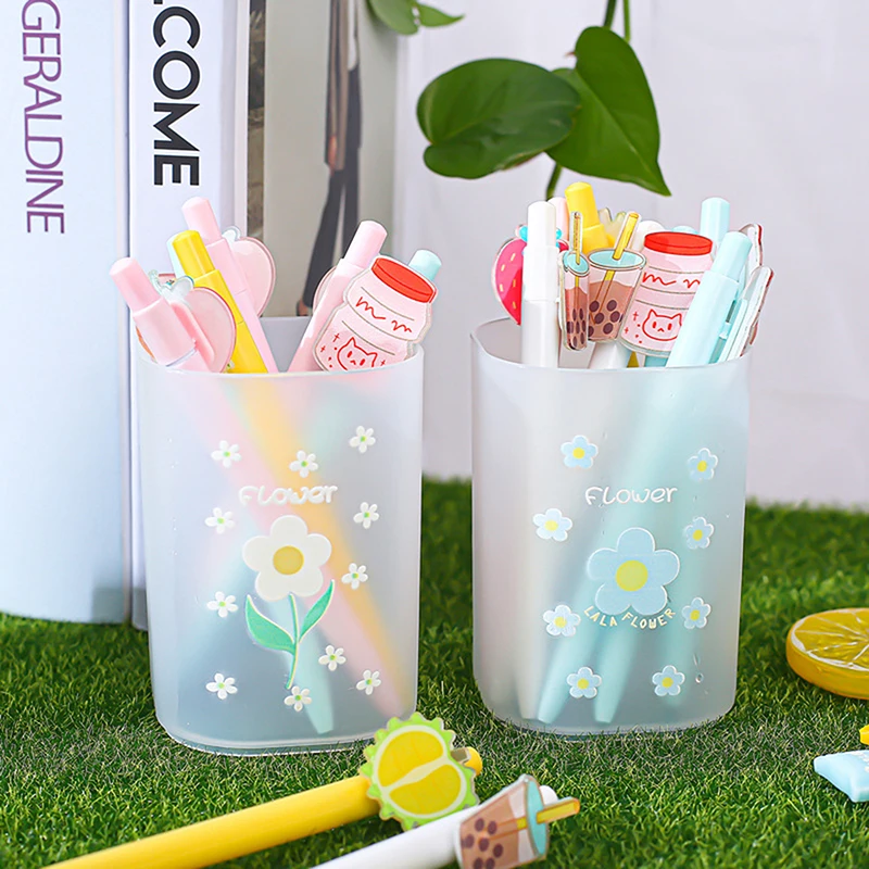 

Ins Froste Pen Holder Cute Strawberry Pen Case Round Desktop Makeup Brush Storag
