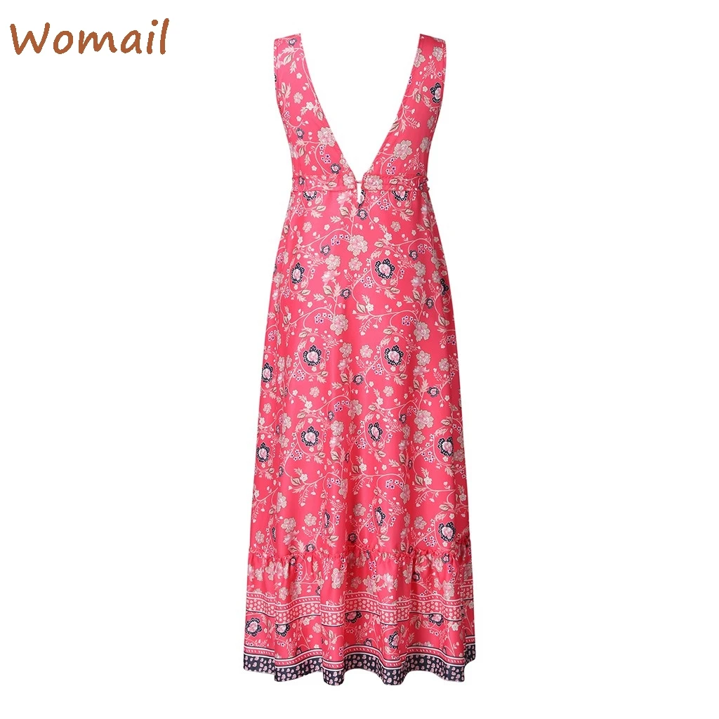 Женское богемное платье с цветочным принтом сексуальное летнее без рукавов