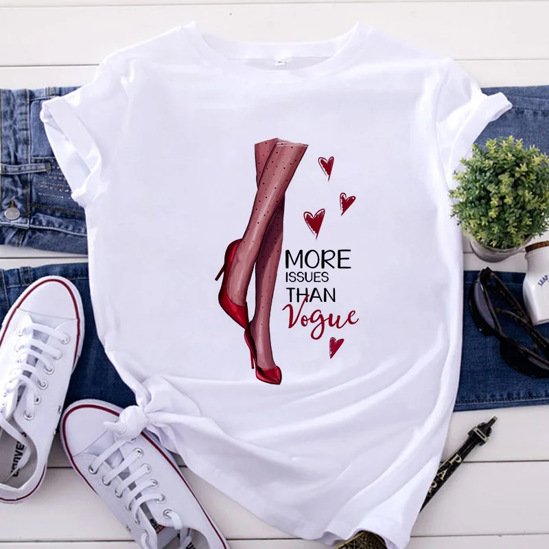 

Oversized Casual Clothing Summer Women's t-shirt Short Sleeve High Heels Printed Tshirt Tops Fashion Harajuku T Shirt Female