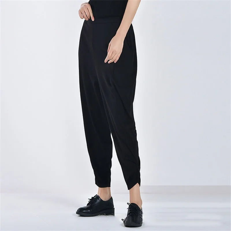 

IEQJ Harem Pants Womens Black Office Lady Slim Elegant Ankle-length Loose Large Size Wild 2021 New Spring Fashion Tide XA219