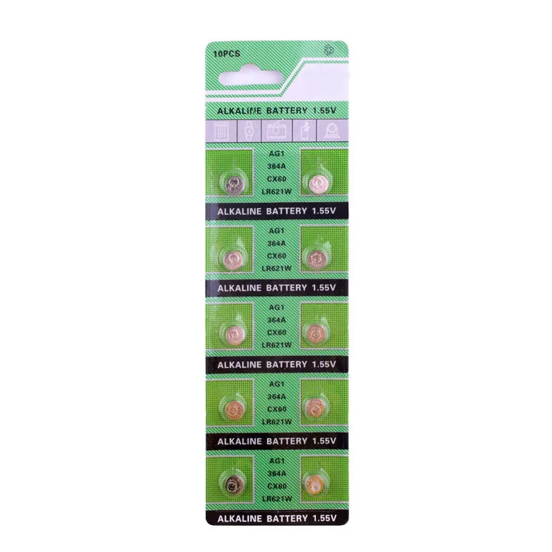 

Кнопочная батарейка AG1 LR621 1,55 364 164 SR621 SR621SW SR60 SP364 TR621, 10 шт./карта, 30 мАч, 531 в, батарейка для часов, игрушек, пульт дистанционного управления