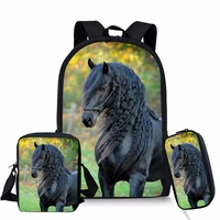 cute horse 3d print kids backpack school bag set for teenager children boys girls book bags satchel schoolbag mochila escolar