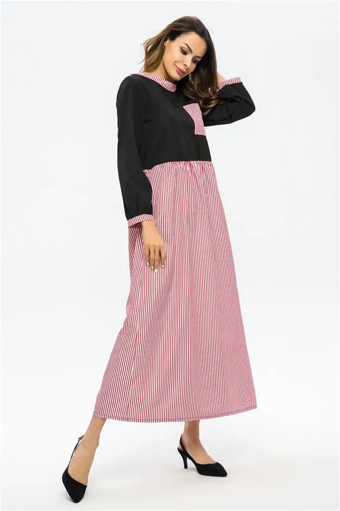 Женское Макси платье в полоску Abaya повседневное длинное мусульманское вечернее