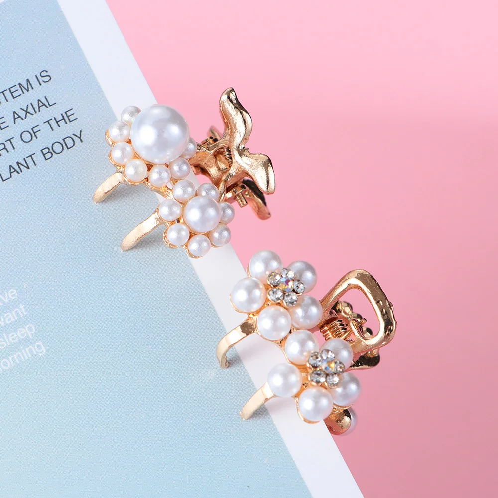 1PC Pearl Hair Claw Clips Rhinestone Flower Ladies Girls Mini Barrettes Wedding Party Bridal Headpiece Women Accessories |