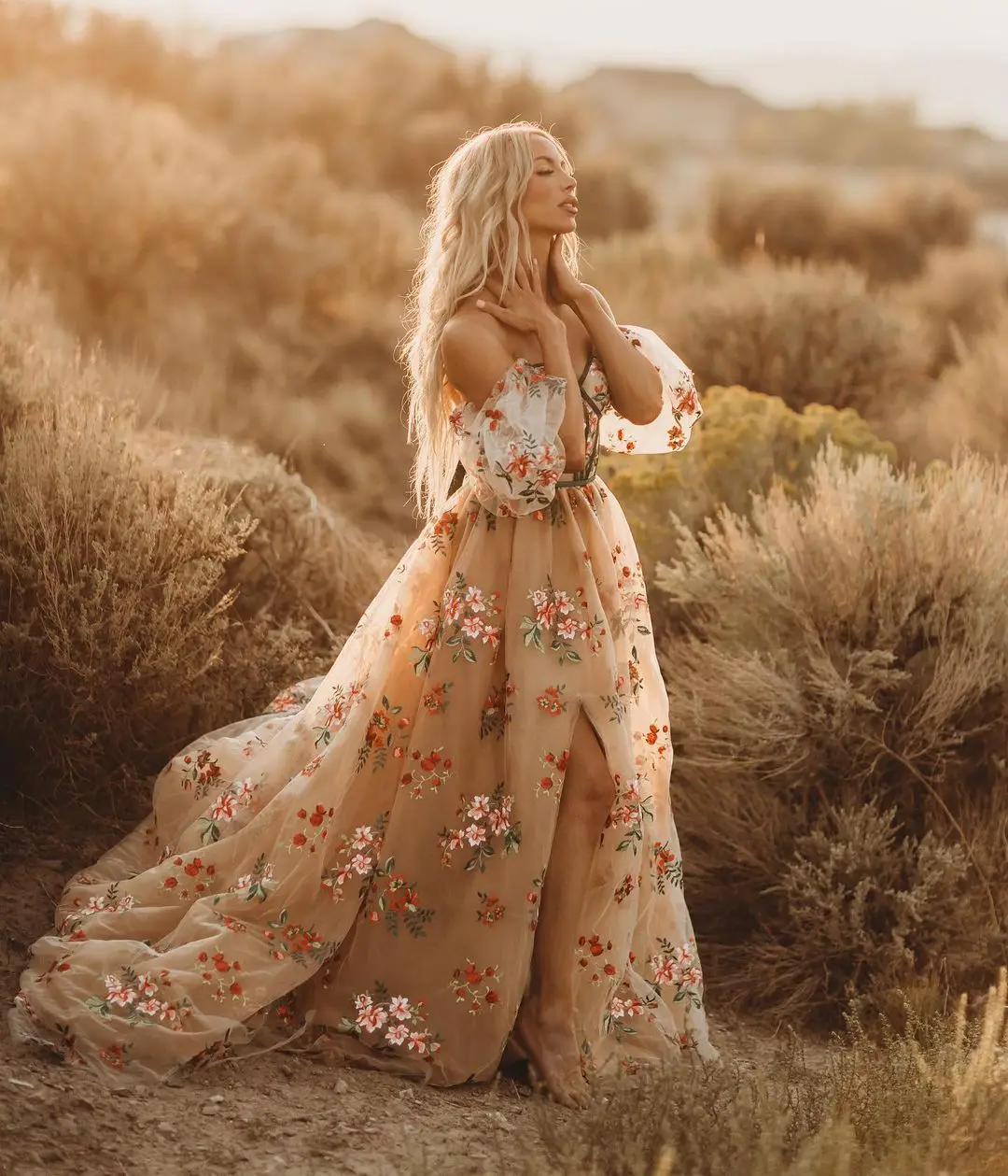 Женское вечернее платье со шлейфом Ever Pretty Длинное Пышное из тюля с цветочным