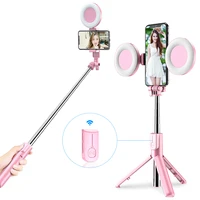 wireless bluetooth compatible selfie stick with led ring light foldable tripod monopod for iphone for android live tripod