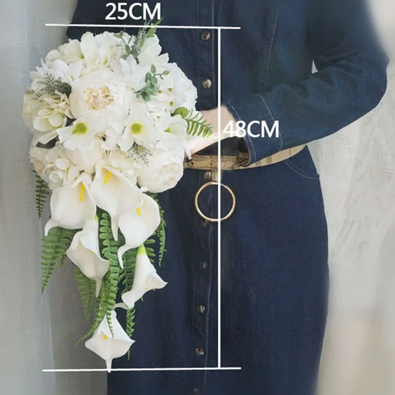 

Waterfall Wedding Bouquet Artificial Vintage Peony Hydrangea Flower Calla Lily Marriage Supplies Luxurious Bouquets