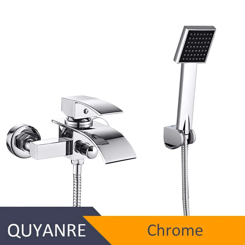 Chrome Quyanre хром водопад кран для ванной настенное крепление; водопад смеситель горячей и холодной воды кран для ванной душевой кран Robinet Baignoire - Цвет: Chrome