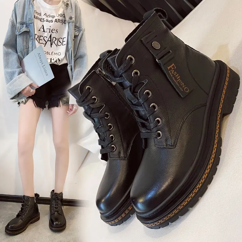 

2020 spring and autumn new fashion side zipper women's boots Martin boots female round toe all-match short boots X459
