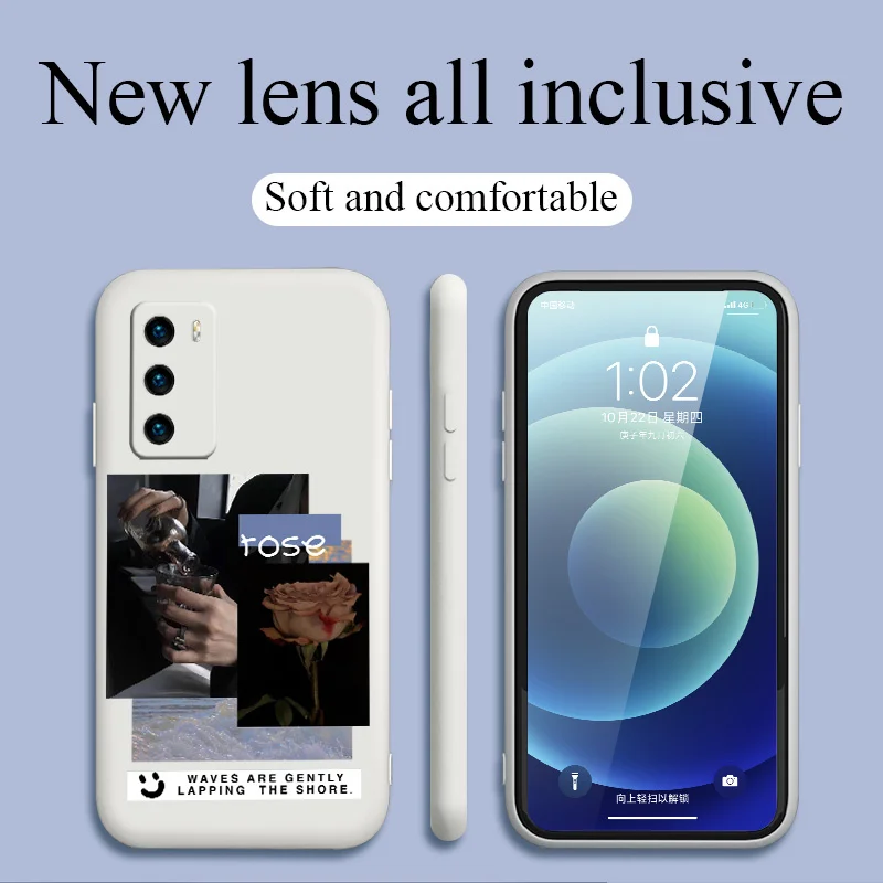 

Flower Illustration Phone Case For Huawei P40 P40Lite P30 P20 Mate 40 40Pro 30 20 Pro Lite P Smart 2021 Y7a Silicone Cover