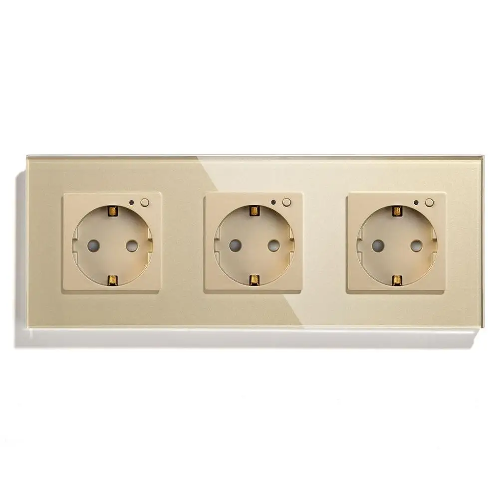 Golden Wall Socket BSEED Wi-Fi розетка тройная ЕС Стандартный розетки 16A 110 V-250 V белого и черного цвета с золотыми с украшением в виде кристаллов Стекло Панель для умного дома - Тип: Golden Wall Socket