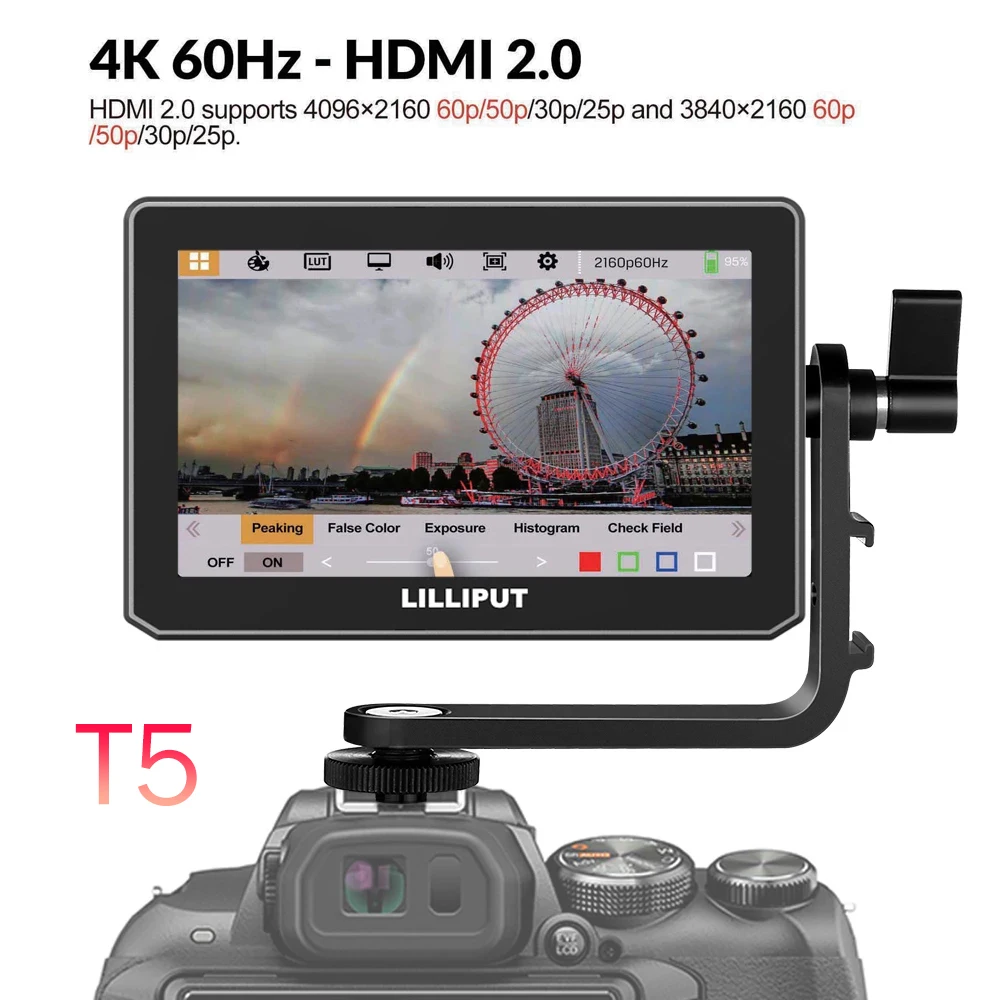 Lilliput T5 новый 5 дюймов 4K 60Hz HDMI 2 0 Вход 3D LUT HDR сенсорный Экран IPS FHD на Камера DSLR с