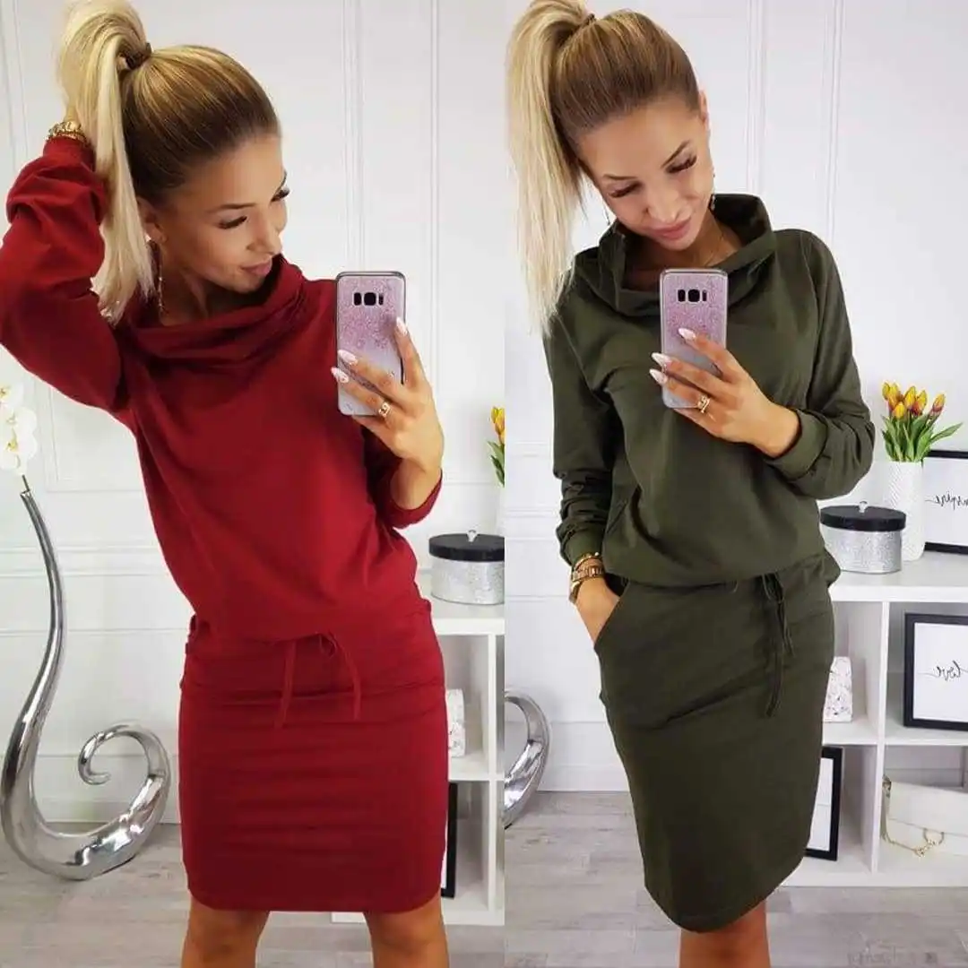 2019 осенне зимняя женская однотонная базовая юбка модное женское платье