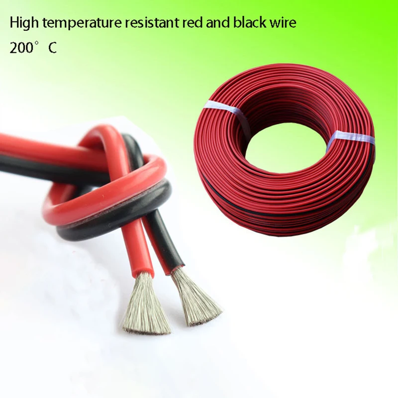 2-жильный двойной параллельный провод, высокотемпературный силиконовый параллельный провод, устойчивый к высоким температурам красный и черный провод 12-26AWG