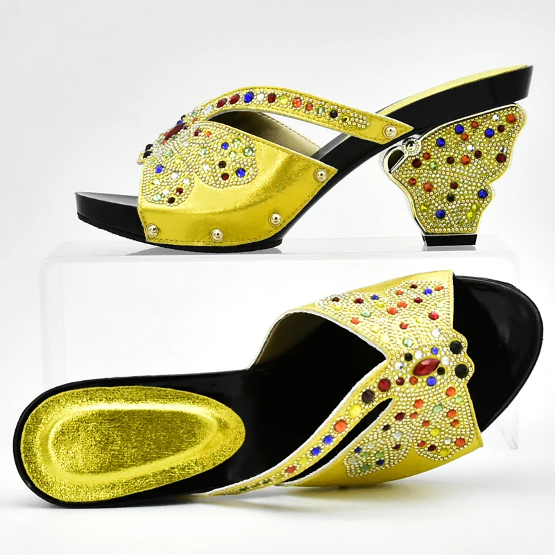 Новинка пикантные женские туфли Dsign желтого цвета вечерние свадебные украшенные