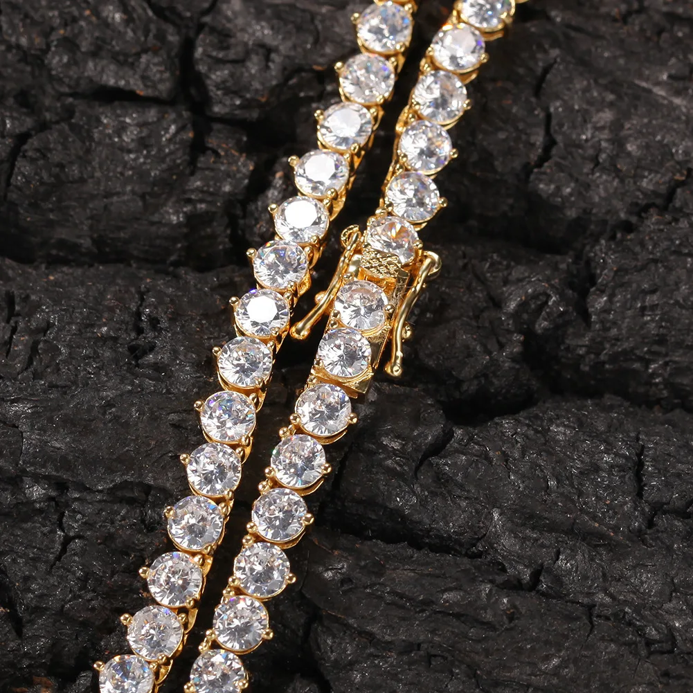 

4MM Iced Out Bling Zircon 1 Row Tennis Chain Necklace Men Ms Hip hop Jewelry Gold Silver Gold Powder Silver Powder dropshipping