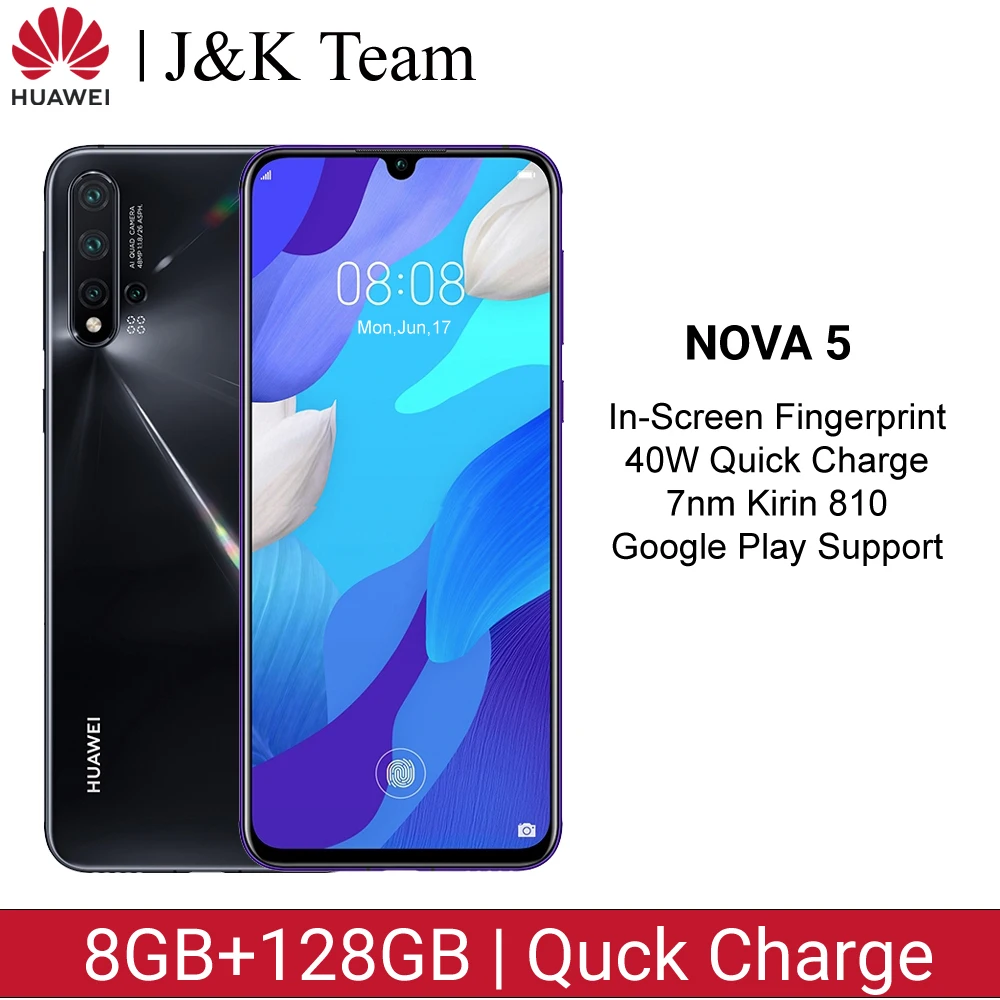 Huawei Nova 5 8GB 128GB смартфон 48MP Quad камера смартфона в экране отпечаток пальца 6 39 дюймов