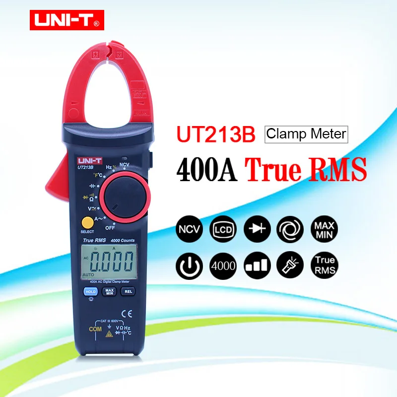 

UNI-T UT213B 400A Digital Clamp Meters Voltage Resistance Capacitance Multimeter Auto Range/ True RMS//Relative mode/NCV/Diode