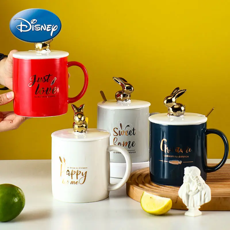 

Disney Rabbit Ceramic Mark Cup with Lid Spoon Creative Girl Heart Couple Home Breakfast Milk Coffee Cup