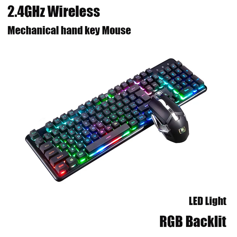 

Punk Recharging 2.4G Wireless Keyboard Gaming Mechanical Feeling Keyboards RGB Backlit Wireless Mouse 2400dpi Pc Gamer Keypad