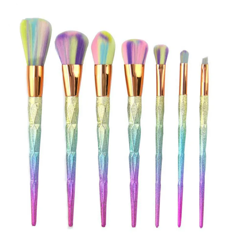 7 шт 3D блестящие алмазные кисти для макияжа с единорогом набор растушевки основы