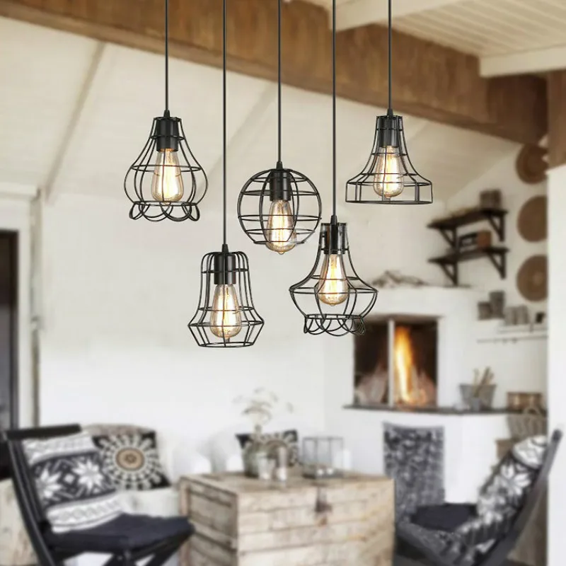 Скандинавский винтажный промышленный металлический каркас черный LED E27