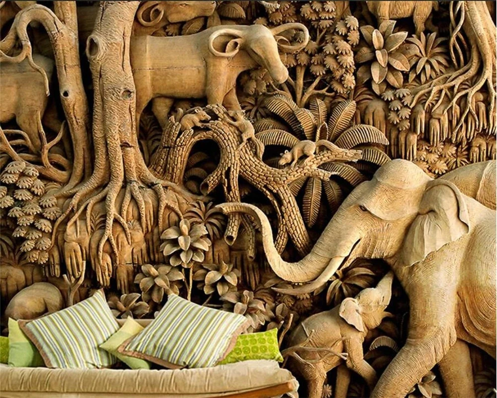 Пользовательские 3D самоклеющиеся обои современные стерео лес слон животные