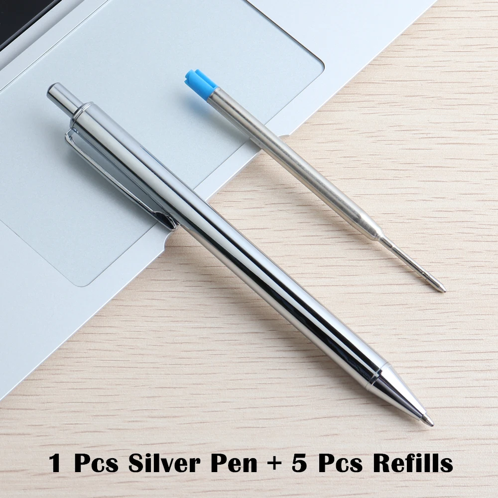 

1 + 5/набор для приготовления чая 1 шт. металлическая шариковая ручка с 5 шт. ручка заправки 0,7 мм черные, голубые чернила принадлежности для студентов Бизнес домашнего офиса подарок Пресс ручки