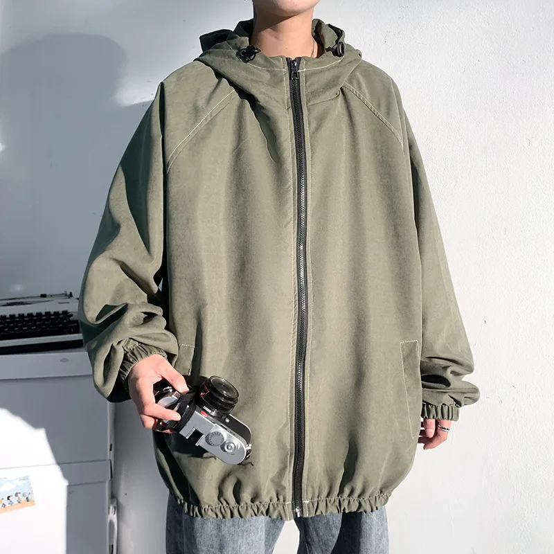 

Men Clothing 2021 Men's Solid Color Hooded Casual Jacket Casual Oversize Coats Korean Streetwear Fashion Male Clothing Hip Hop