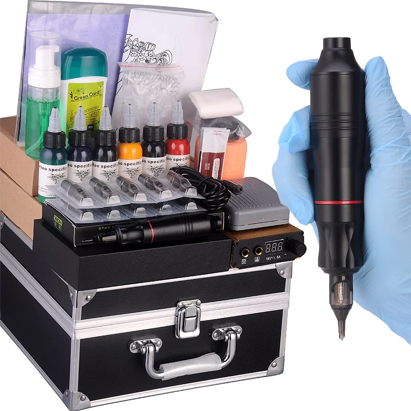 

Профессиональный полный набор для Татуировки роторный пулемет 6 цветов 30 мл картриджи с чернилами ИГЛЫ Перманентный макияж набор ручек с че...