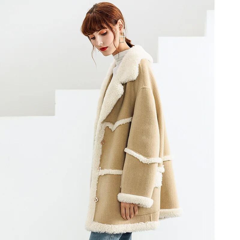 Зимнее шерстяное пальто женское повседневное с отложным воротником на пуговицах