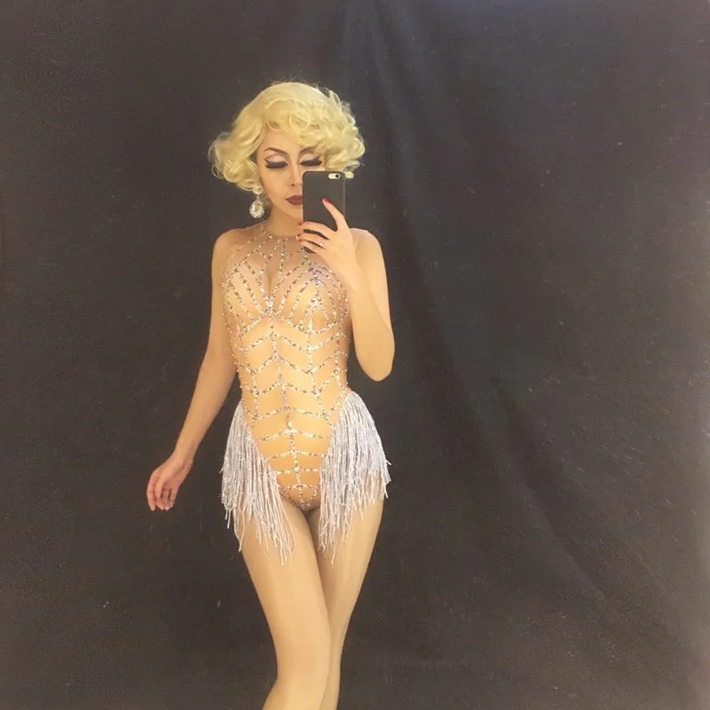 Новый сексуальный женский костюм для сцены DJ инкрустированный бриллиантами