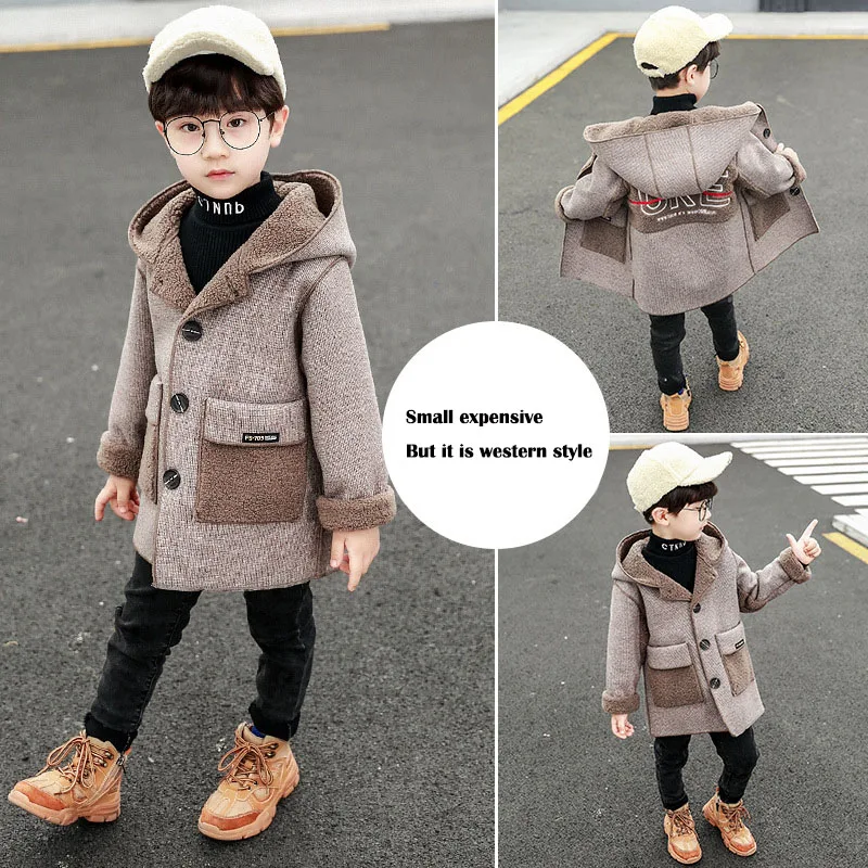 New Year Costume For Boy Children's Woolen Coat Kids Suede Windbreaker Thick Fashion Boys Wool Jacket Medium and Long Section |