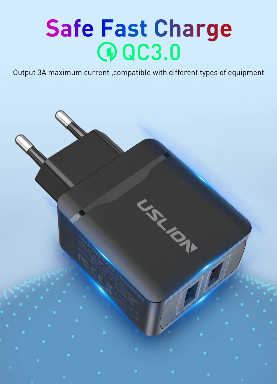 USLION 28W 3,0 двойное зарядное устройство USB QC 3,0 Быстрая зарядка ЕС вилка адаптер настенный мобильный телефон зарядное устройство для iPhone samsung Xiaomi huawei