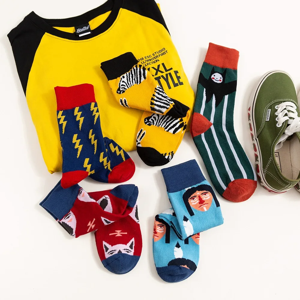 

5 Pairs Streetwear Cartoon Funny Socks Women for Autumn Winter Korean Harajuku Style Woman Hip Hop Socks for Ladies B0061
