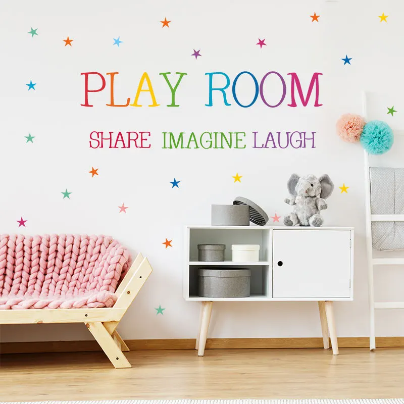 

Colored pattern Play Room Wall Sticker kids rooms bedroom decorations wallpaper English proverbs Mural Removable stickers