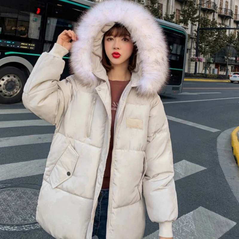 Женская парка с искусственным мехом на воротнике зимняя теплая куртка средней