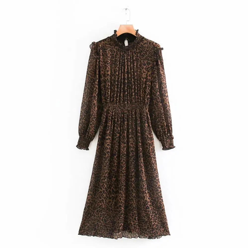 Новинка 2020 женское плиссированное платье с оборками и животным принтом
