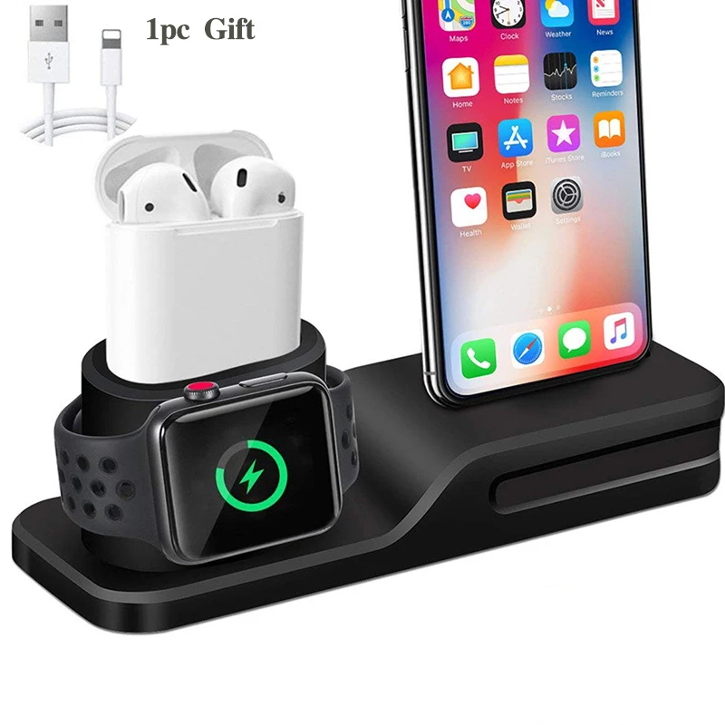 Зарядная док-станция 3 в 1 для Iphone 11/11 Pro XS силиконовая зарядная подставка Apple watch