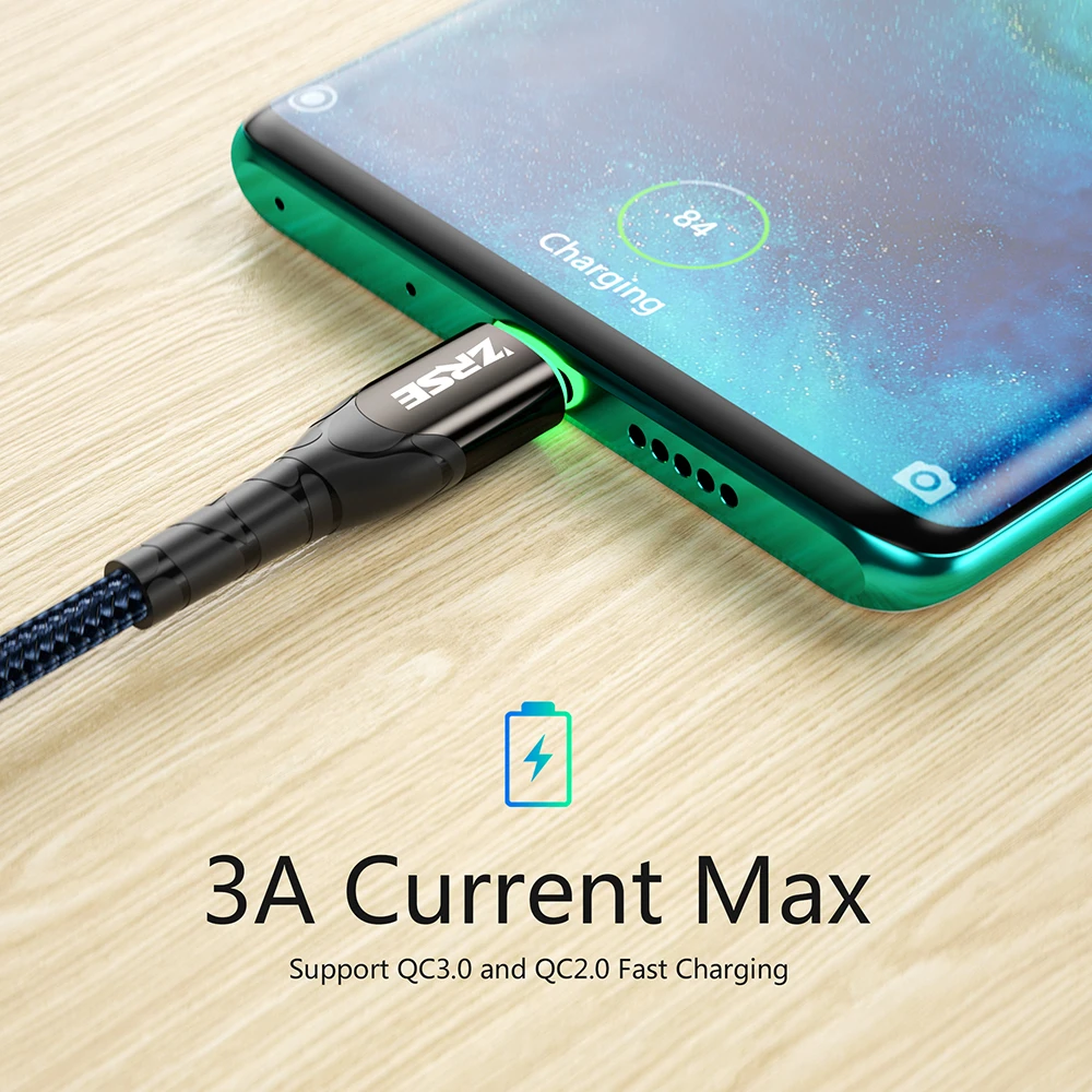 Кабель ZRSE Type C 3 м 2 1 для Samsung A50 S10 S9 S8 S7 LED USB кабель быстрой зарядки и синхронизации